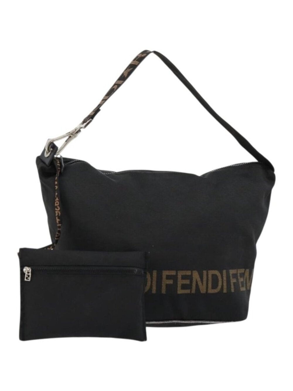 FENDI Shoulder Bag Nylon Black Gold